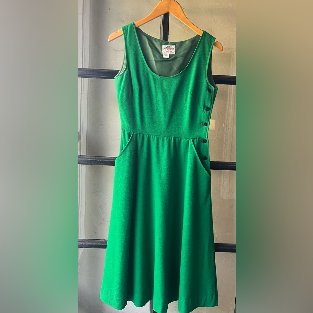Darling Vintage Lanz Kelly Green Wool Dress